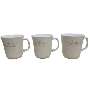 Vintage Corelle Corning Hearts Floral Coffee Mugs‎ Set of 3